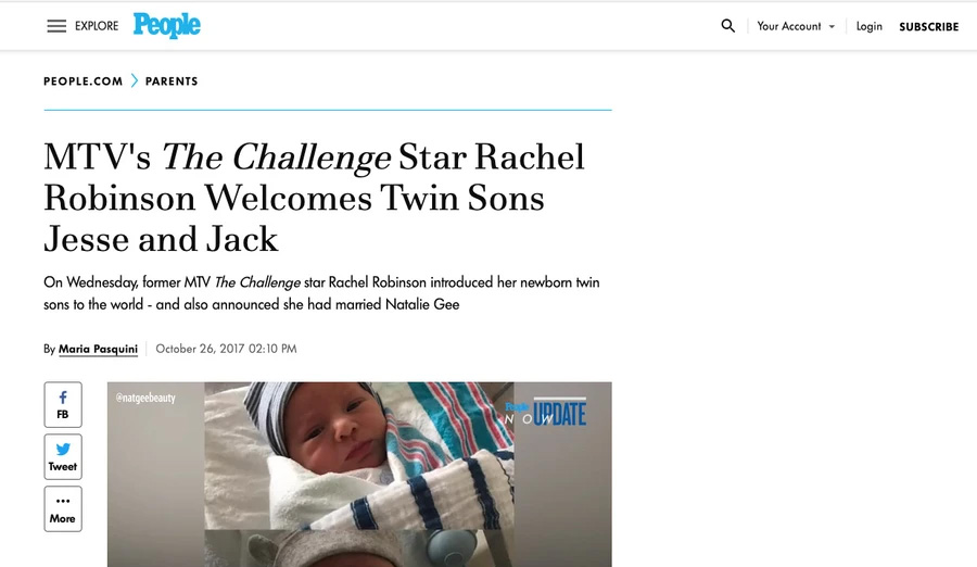 people online mtvs the challenge star rachel robinson welcomes twin sons jesse and jack