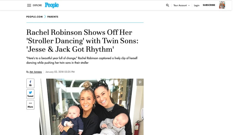 People: Rachel Robinson Shows Off Her 'Stroller Dancing' with Twin Sons: 'Jesse & Jack Got Rhythm'
