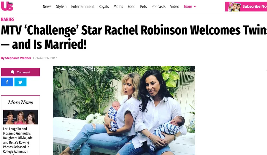 US Weekly: MTV ‘Challenge’ Star Rachel Robinson Welcomes Twins — and Is Married!
